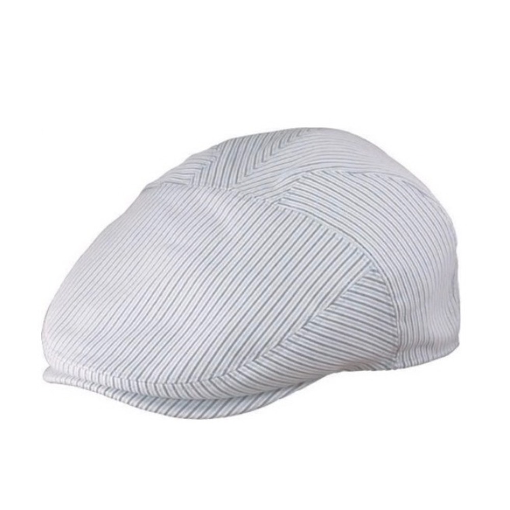 Henschel Hat Co. Blue/Gray Striped Ivy‎ Flat Cap Classic Golf Cotton Preppy Sz M